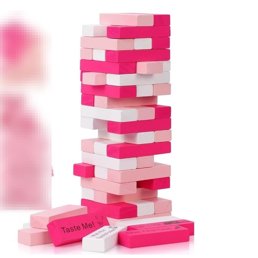 Adult Naughty Stacking Blocks Game 52pc Pink Date Night Bachelorette Gift Set